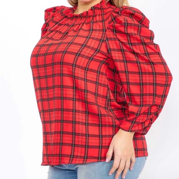 Sugarlips Red and Black Plaid Top, Stretch Plus Size Tops Sizes 1X 2X 3X. - Picture 10 of 13